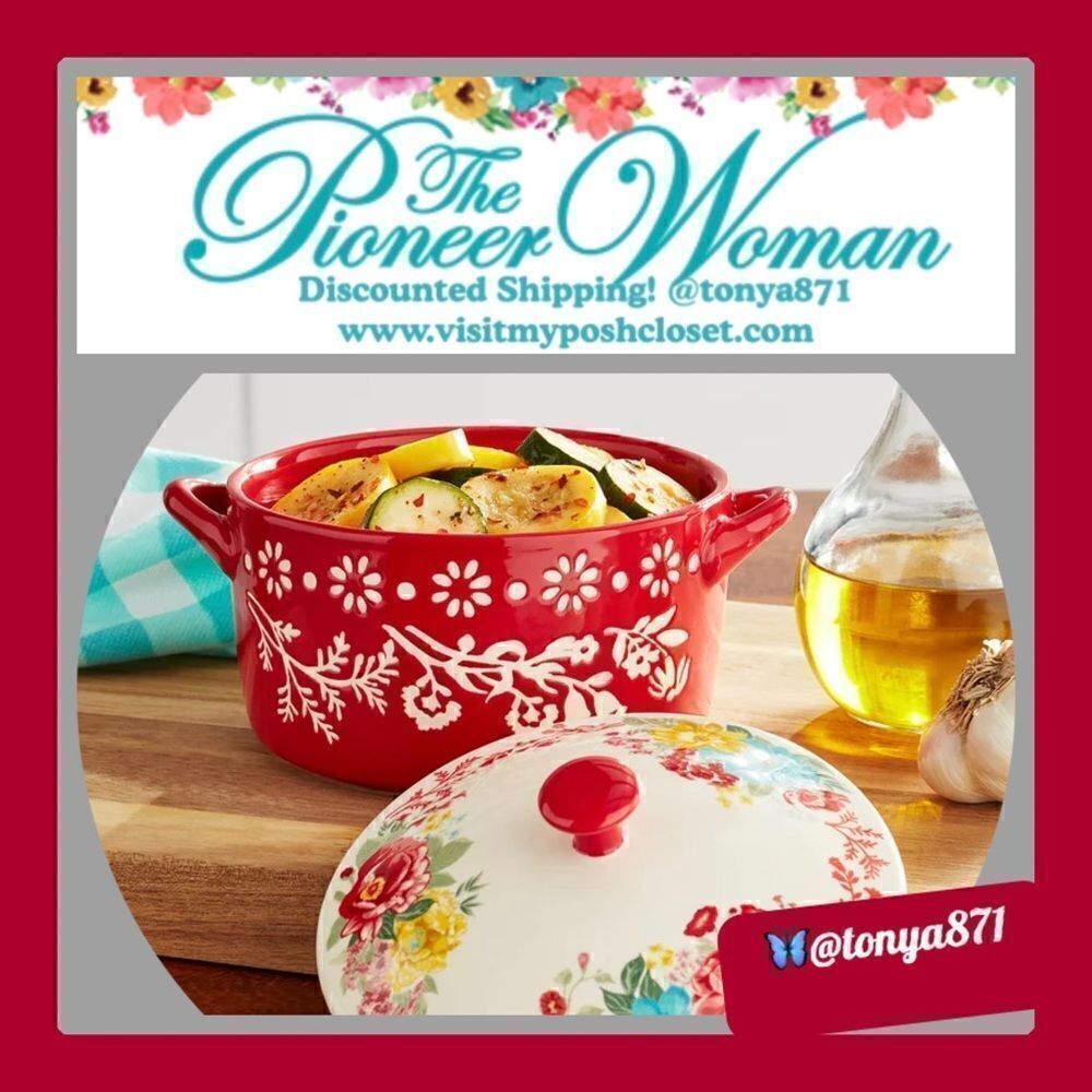 🦋 New Pioneer Woman Fancy Flourish Round Ceramic Casserole Dish with Lid